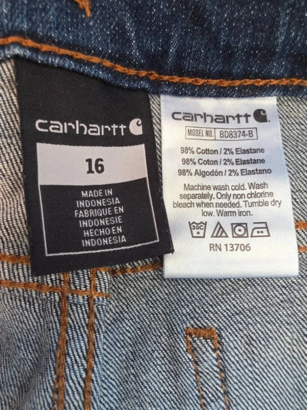 Carhartt Girls Size 16 Blue Denim Jeans BD8374-B, Adjustable Waistband